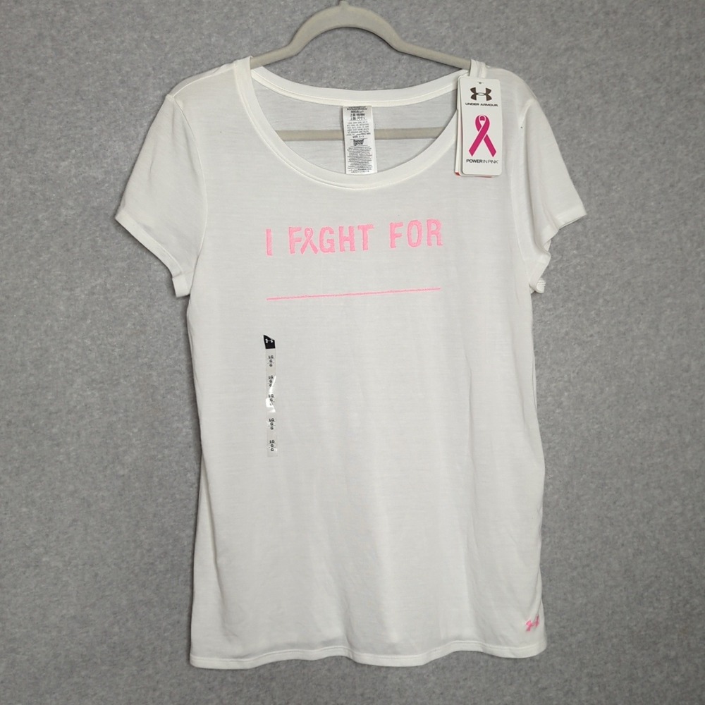 Under Armour Power in Pink I Fight For Breast Cancer Awareness T Shirt L October